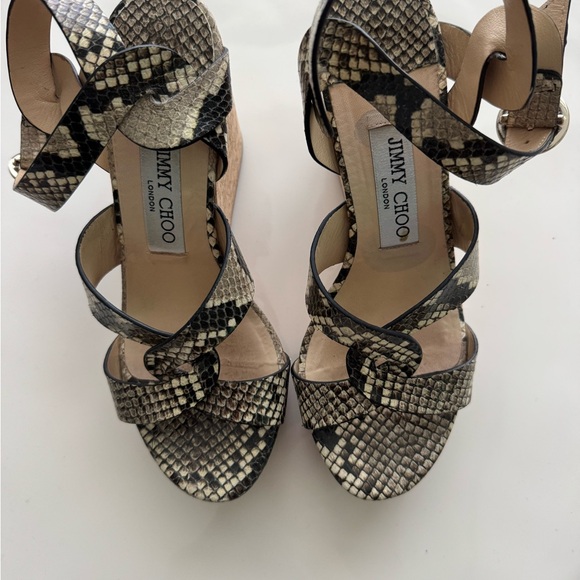 Jimmy Choo Black and Cream Snakeskin Wedges - Picture 1 of 6